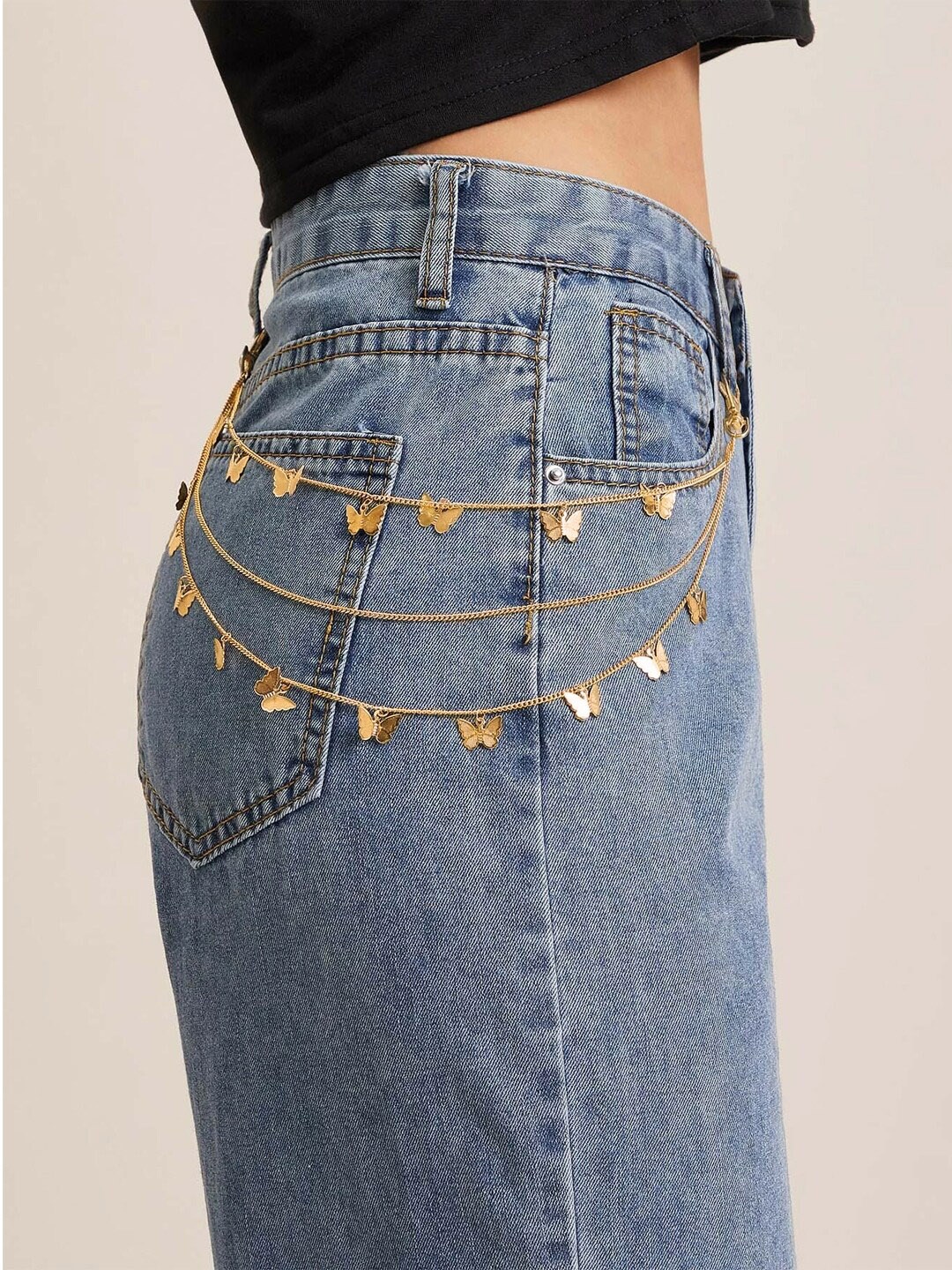 Yellow Chimes Rose Gold-Plated Multi-Layered Butterfly Jeans Chain
