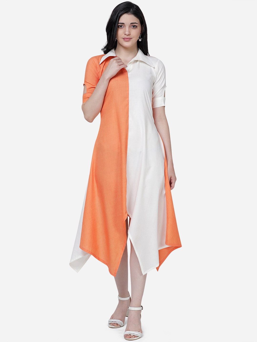 

Youthnic Women Orange Colourblocked Shirt Dress