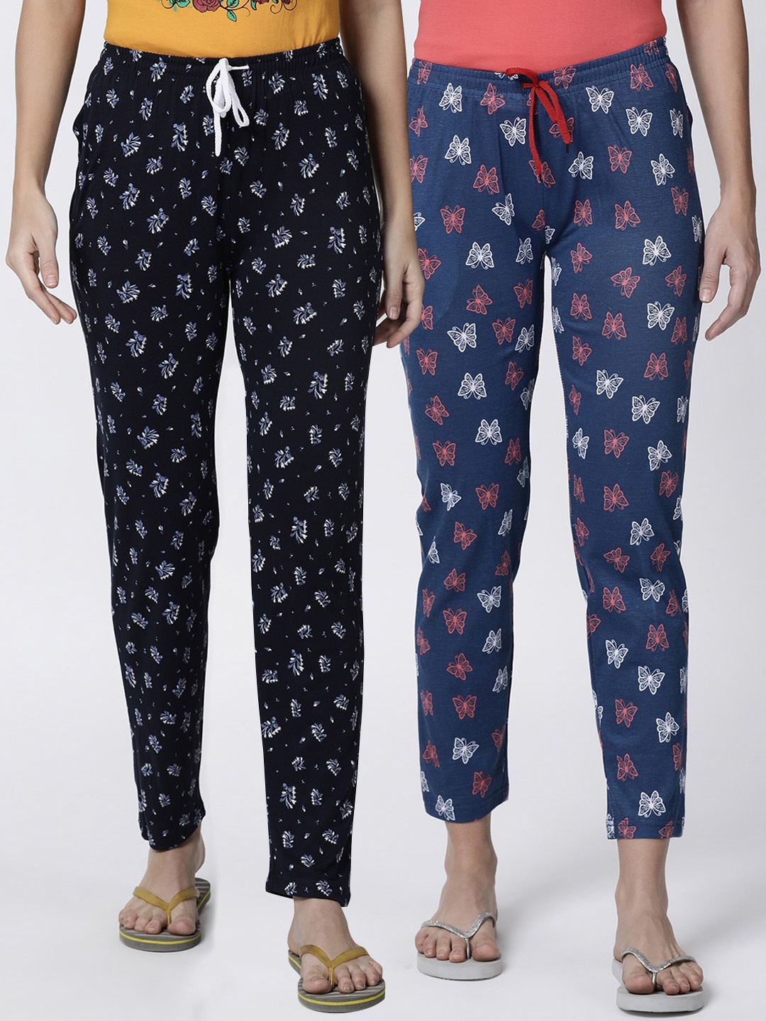 

Kryptic Women Pack Of 2 Printed Cotton Lounge Pants, Navy blue