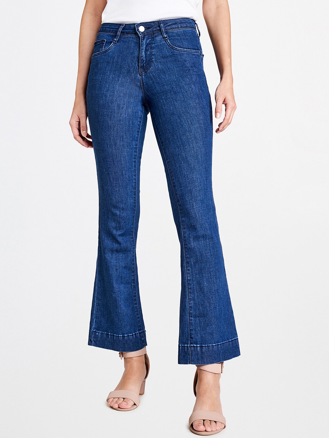 

AND Women Blue Skinny Fit Embroidered Regular Trousers