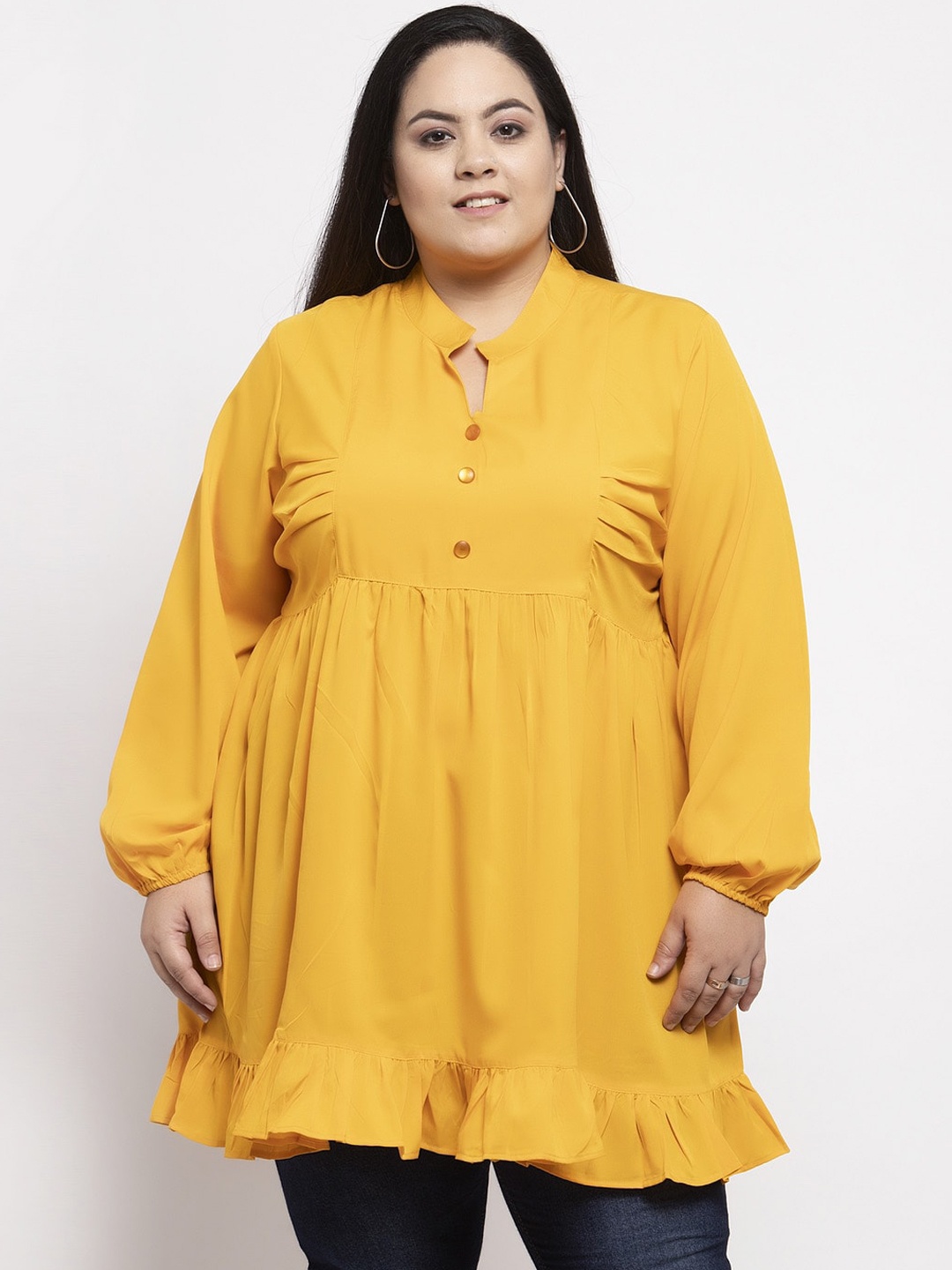 

Flambeur Women Mustard Yellow Solid Empire Top
