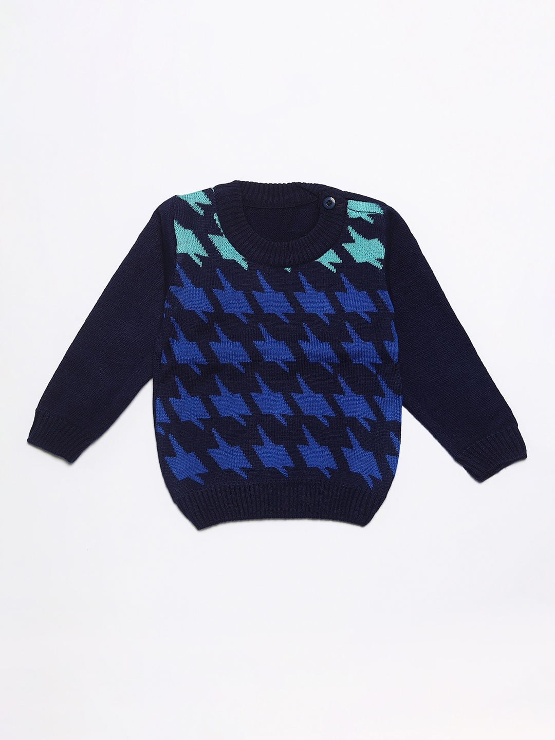 

FABNEST Unisex Kids Blue & Green Self Design Acrylic Pullover Sweater