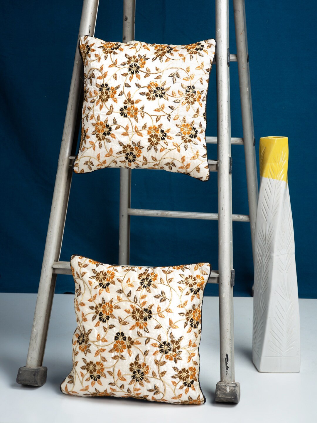 

HOSTA HOMES Set of 2 Off-White & Yellow Floral Square Cushion Covers