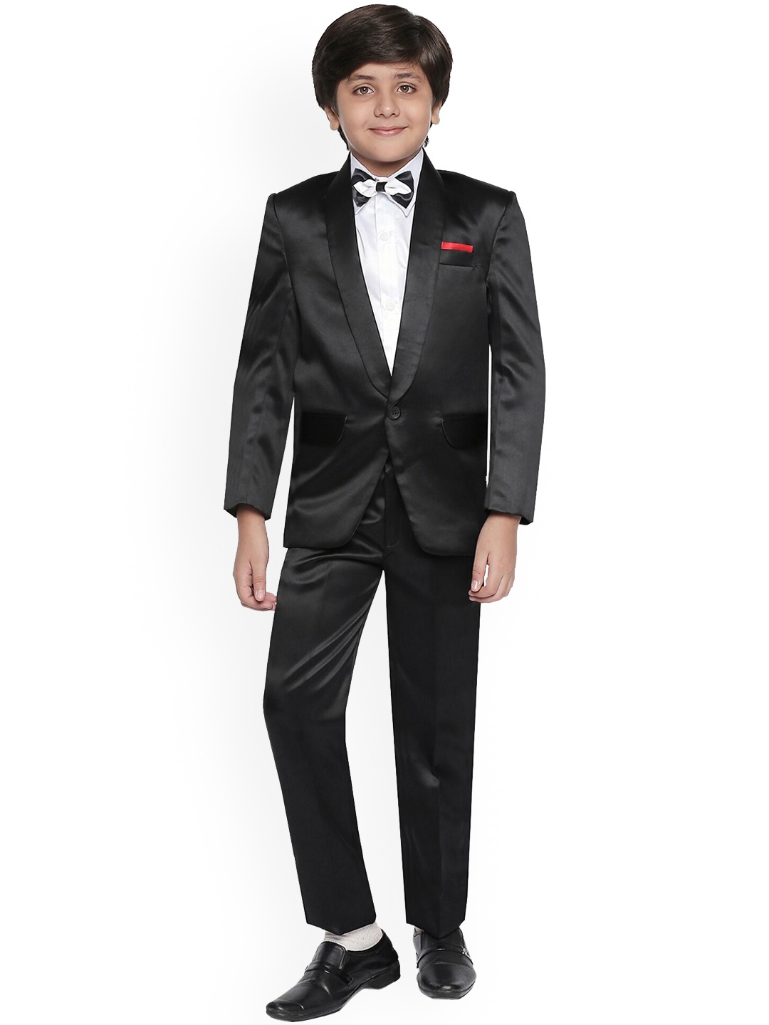 

Jeetethnics Boys Black & White Solid Tuxedo Party Suit