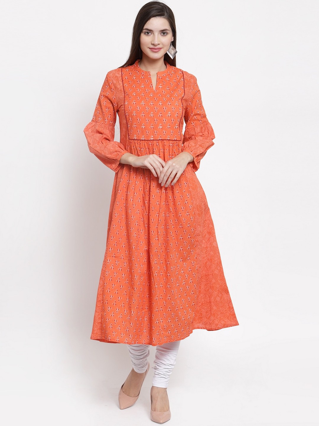 

The Kurta Express Women Orange Printed Anarkali Kurta