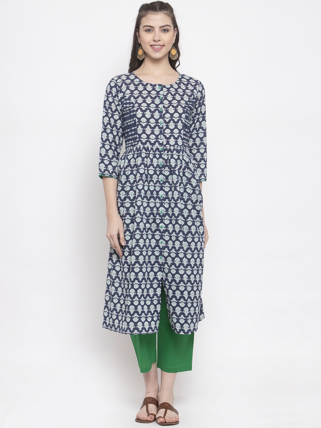 

The Kurta Express Women Blue Printed A-Line Kurta