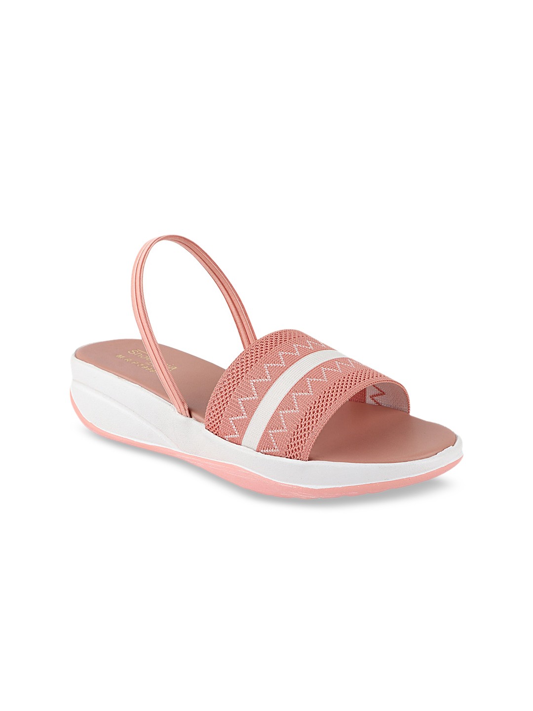 

Shoetopia Women Peach & White Woven Design Comfort Heels