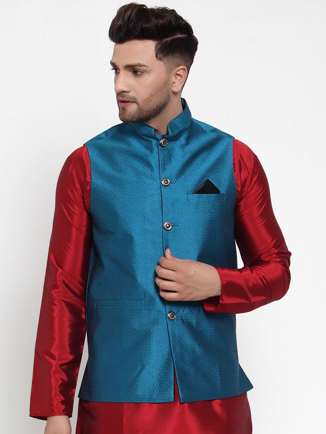 

Jompers Men Blue Woven Design Nehru Jacket
