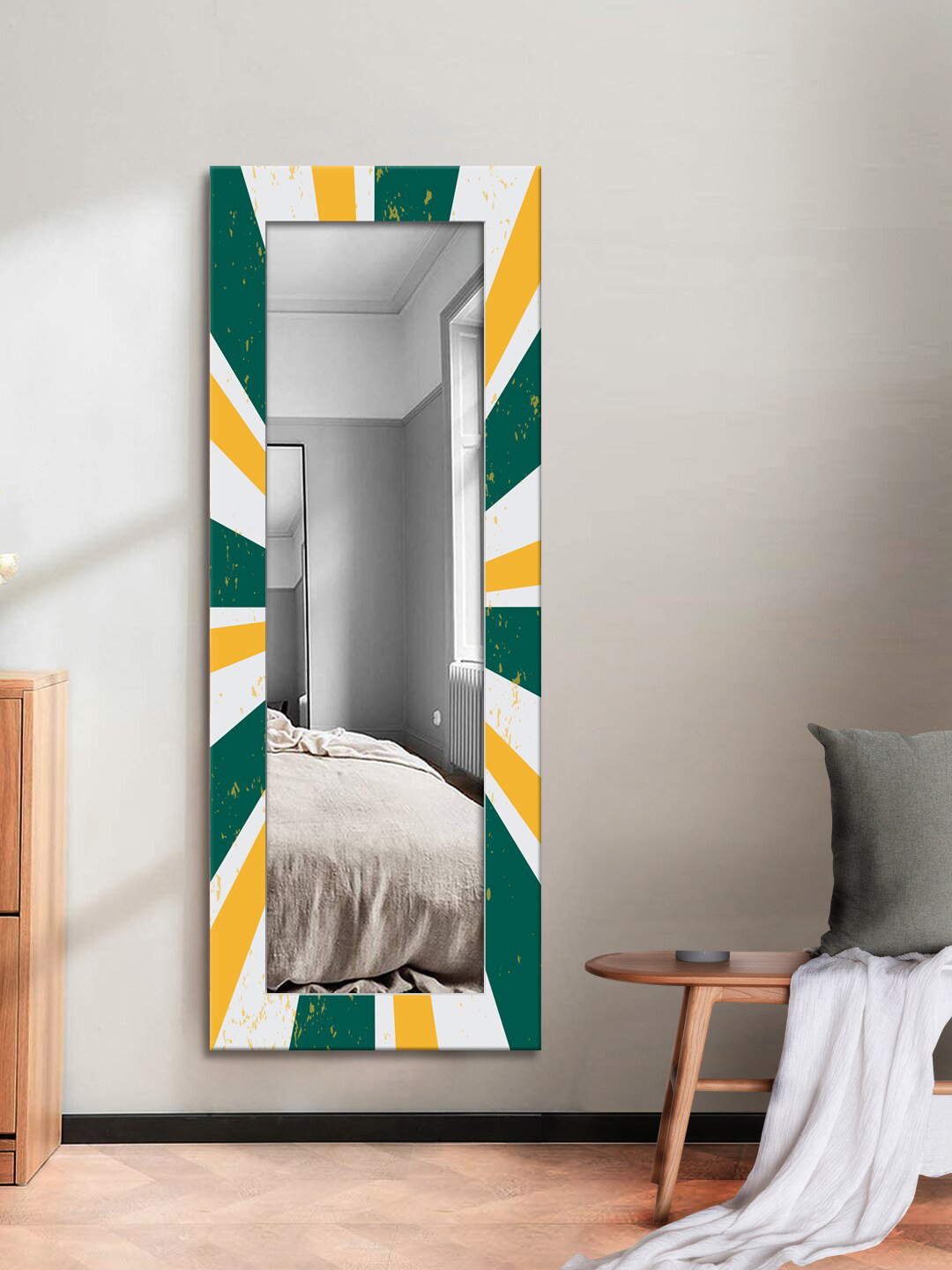 

999Store Green & Yellow Abstract Printed Wall Art Mirror