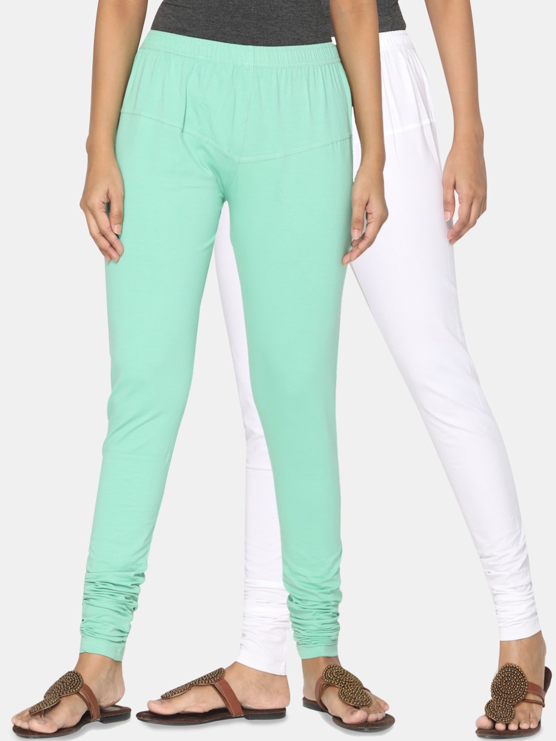 

TSG Bliss Women Pack Of 2 Solid Churidar-Length Leggings, White