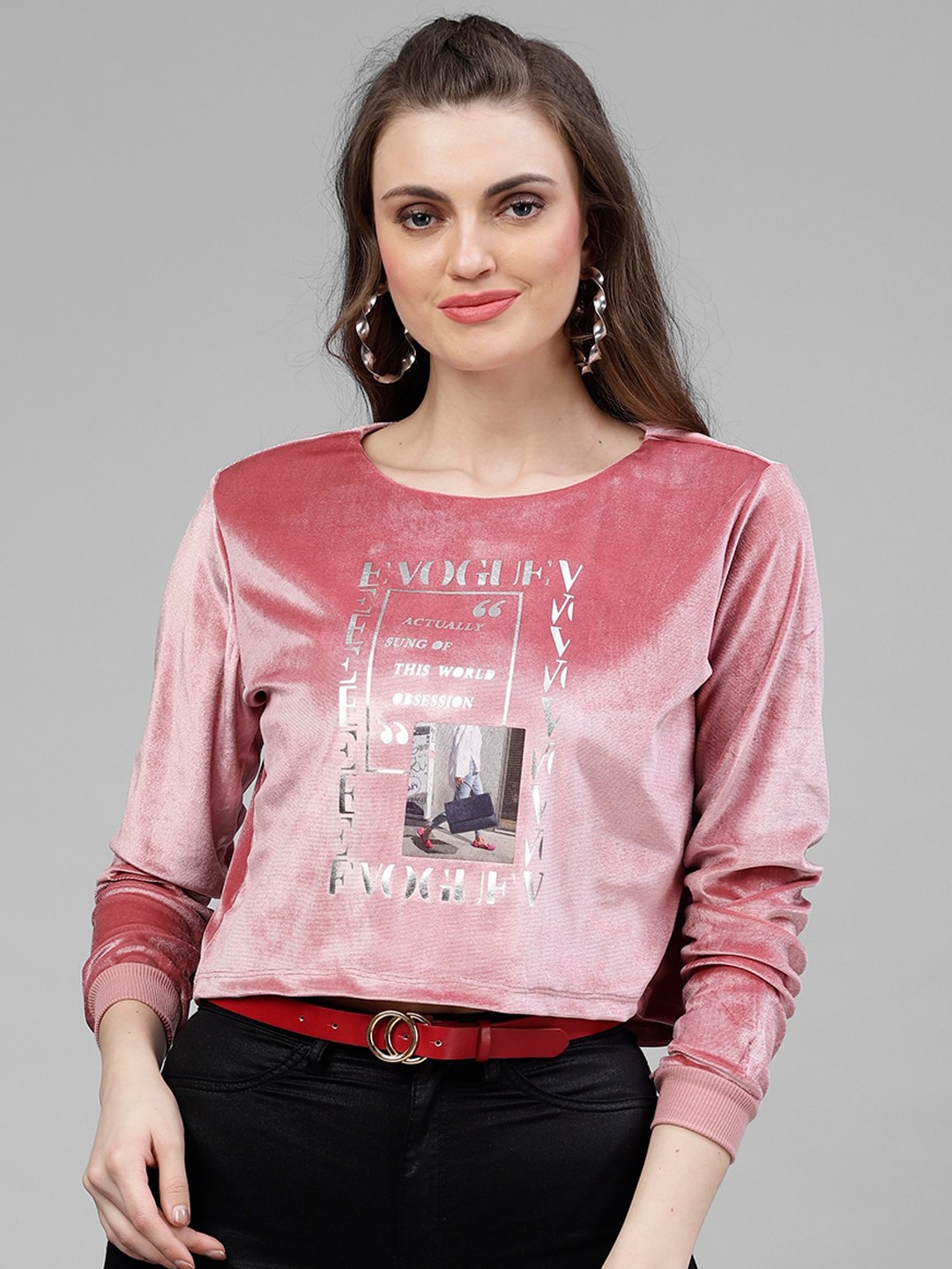 

KASSUALLY Women Pink Printed Sweatshirt