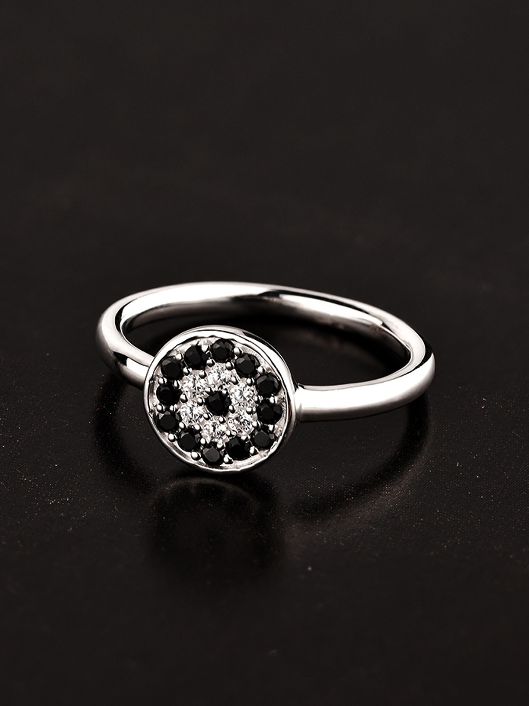 

TALISMAN Women Rhodium-Plated Silver-Toned CZ-Studded Handcrafted Evil Eye Sustainable Finger Ring