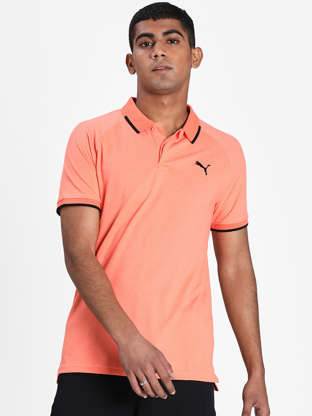 

Puma Men Orange Solid Polo Collar T-shirt