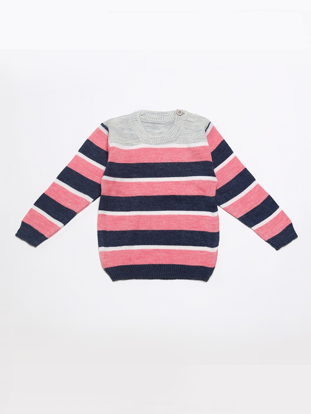

FABNEST Kids Pink & Navy Blue Striped Sustainable Pullover Sweater