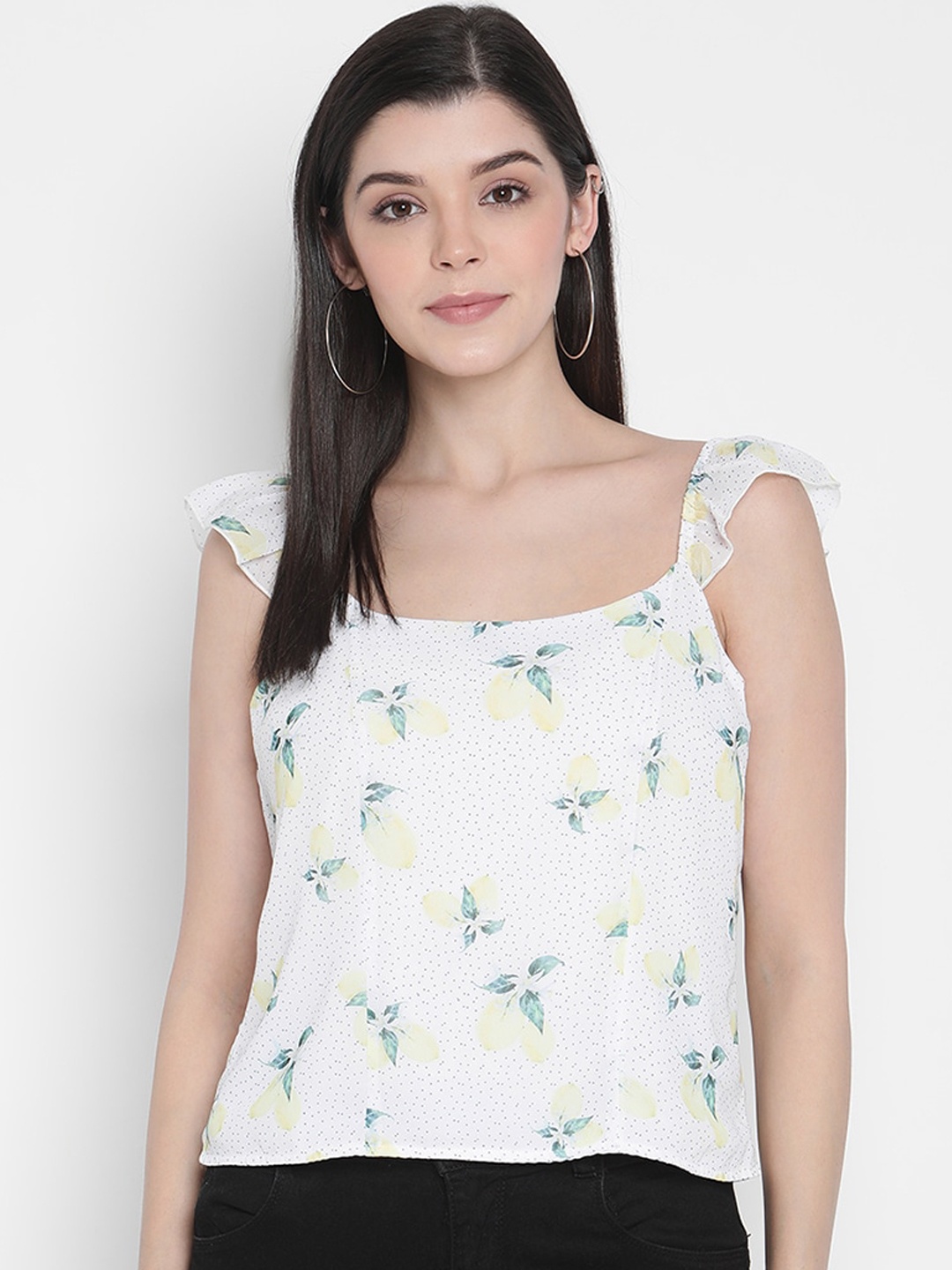 Porsorte Women Off-White & Green Floral Printed Top
