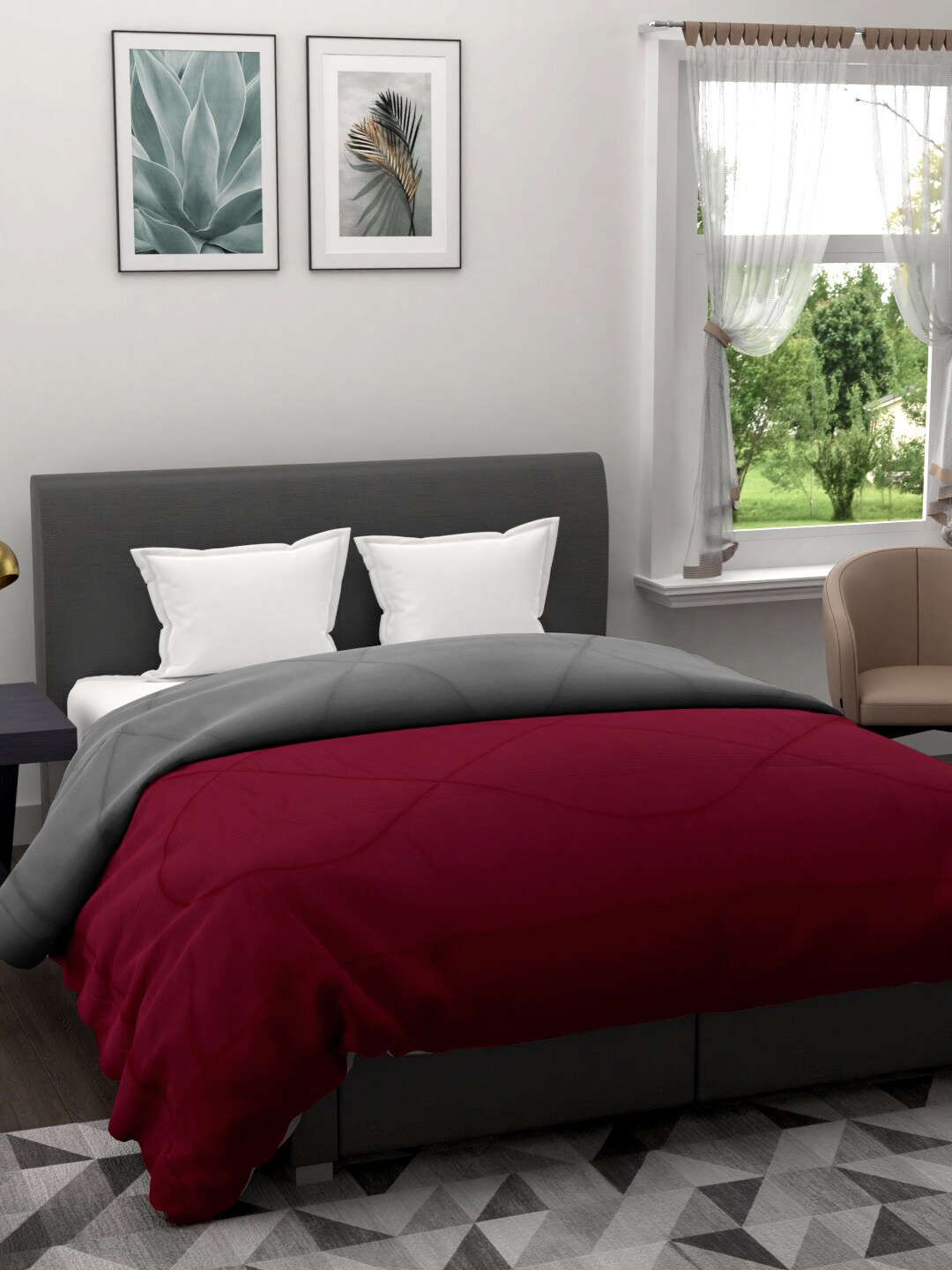 

EverHOME Maroon & Grey Solid Mild Winter 200 GSM Double Bed Comforter