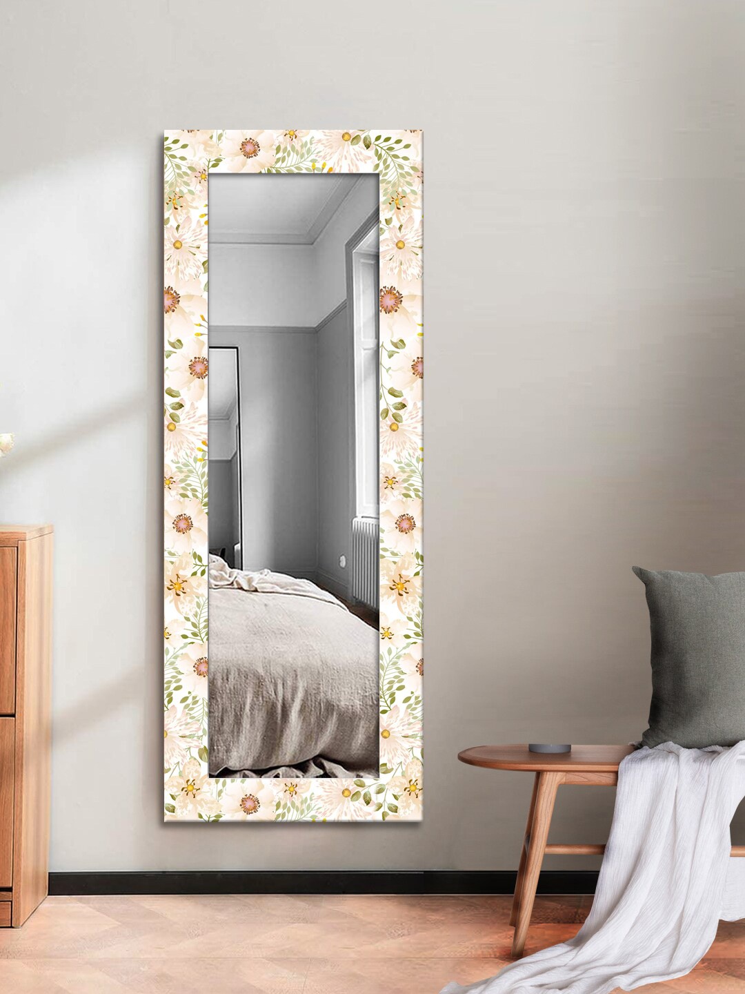

999Store Pink & White Flower & Tree Printed MDF Wall Mirror
