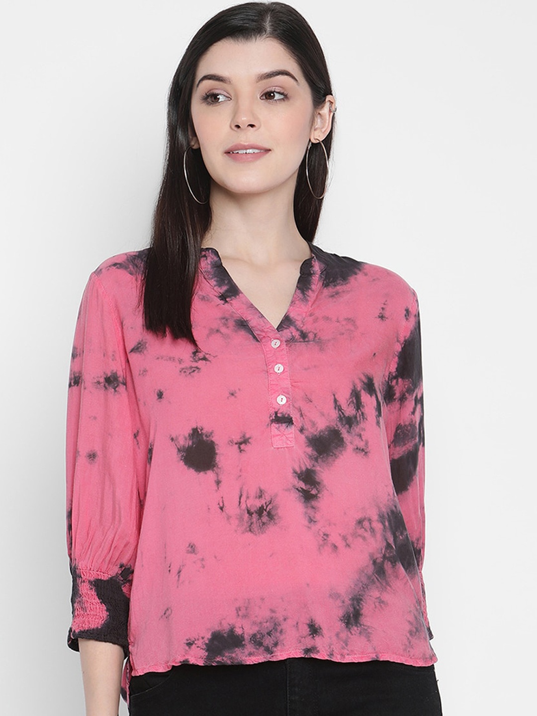 

Porsorte Women Pink & Black Dyed High-Low Top