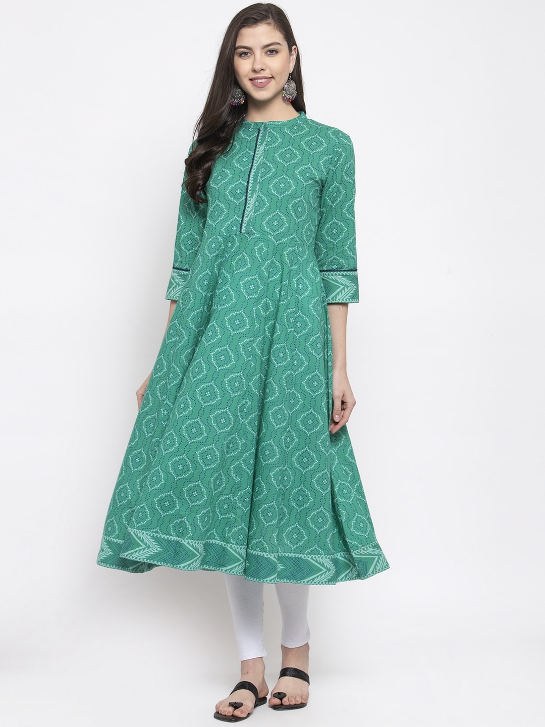 

The Kurta Express Women Green Printed Anarkali Kurta