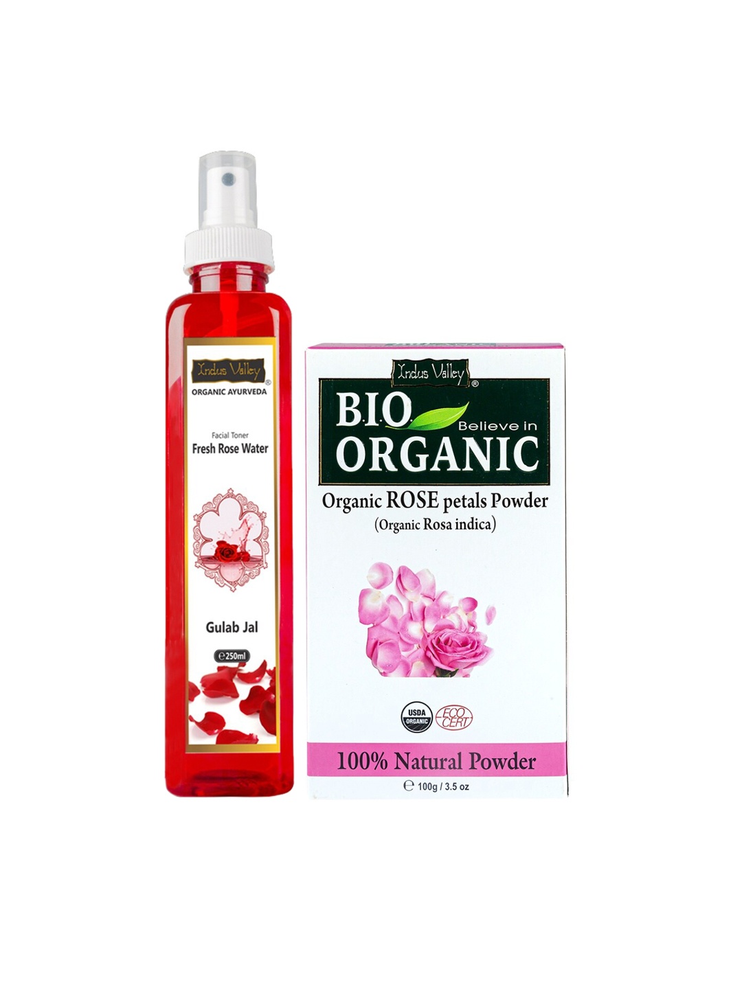 

Indus Valley Bio Organic Rose Petal Powder & Ayurveda Facial Toner Fresh Rose Water