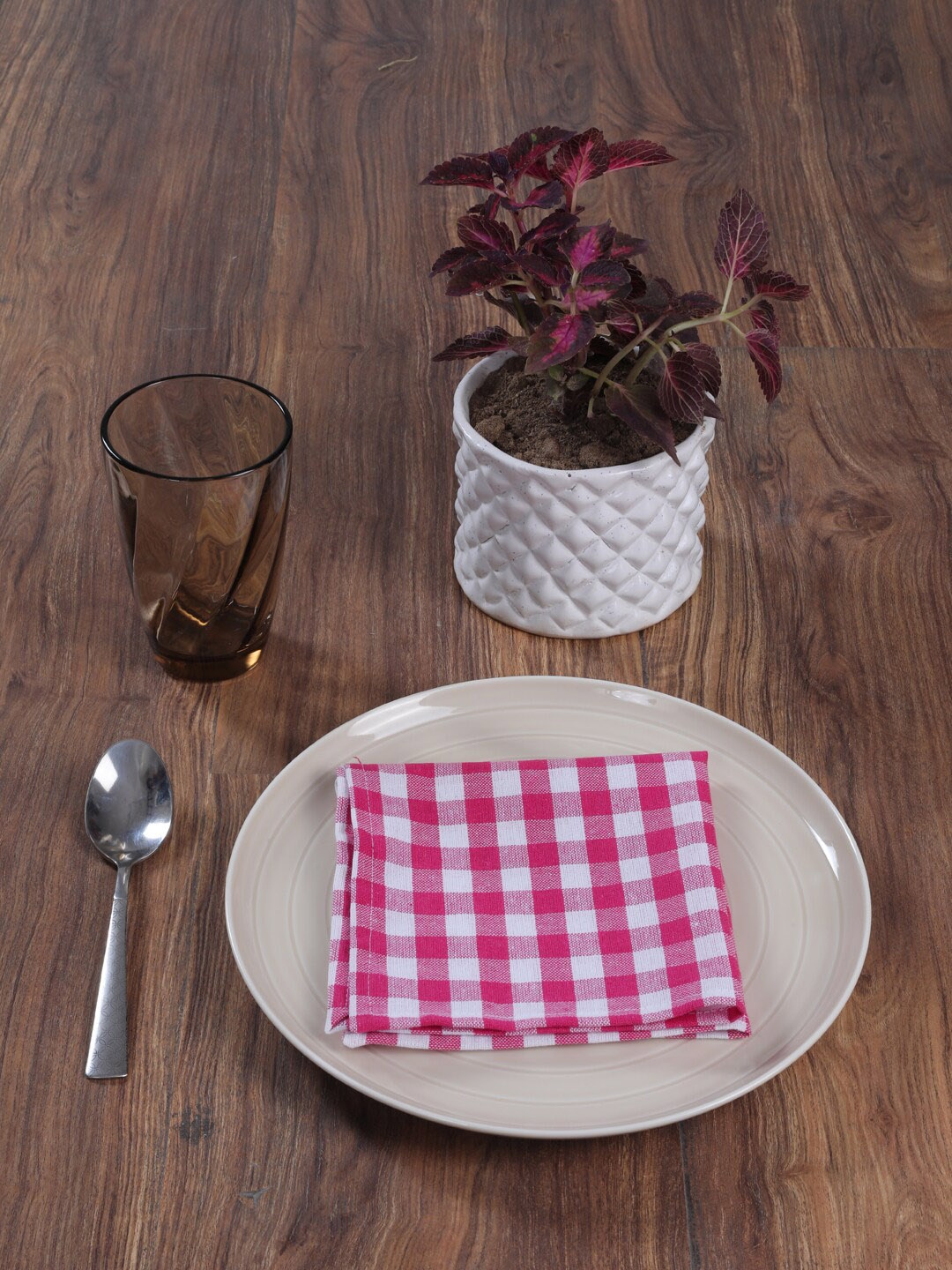 

My Gift Booth Set Of 6 Pink & White Checked Table Napkins
