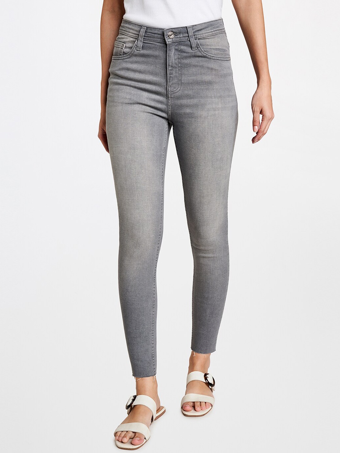 

AND Women Grey Skinny Fit Mid-Rise Clean Look Jeans