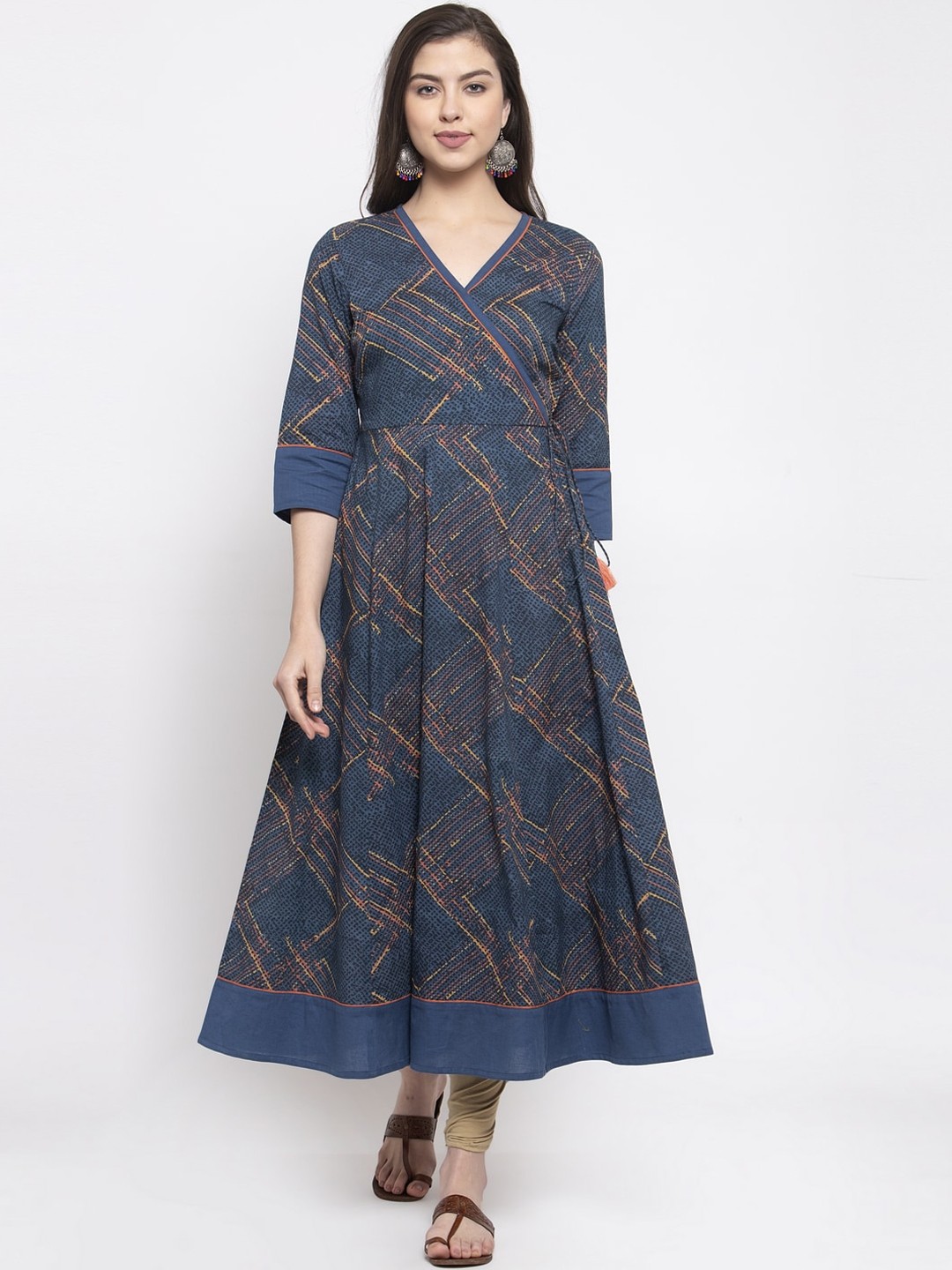 

The Kurta Express Women Navy Blue & Yellow Striped Anarkali Kurta