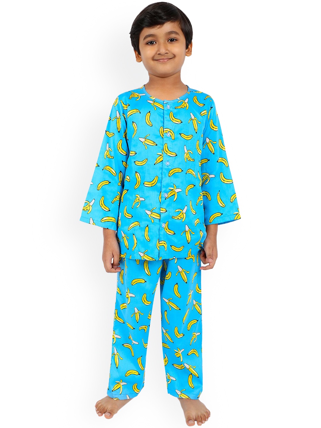 

Nigh Nigh Boys Blue Printed Sustainable Night Suit
