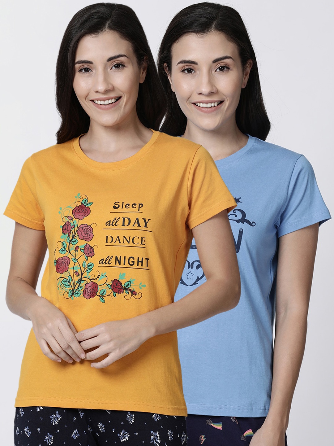 

Kryptic Women Pack of 2 Printed Lounge T-Shirts, Blue