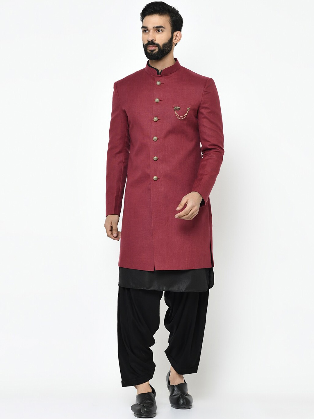 

KISAH Men Solid Indowestern Sherwani Set, Maroon