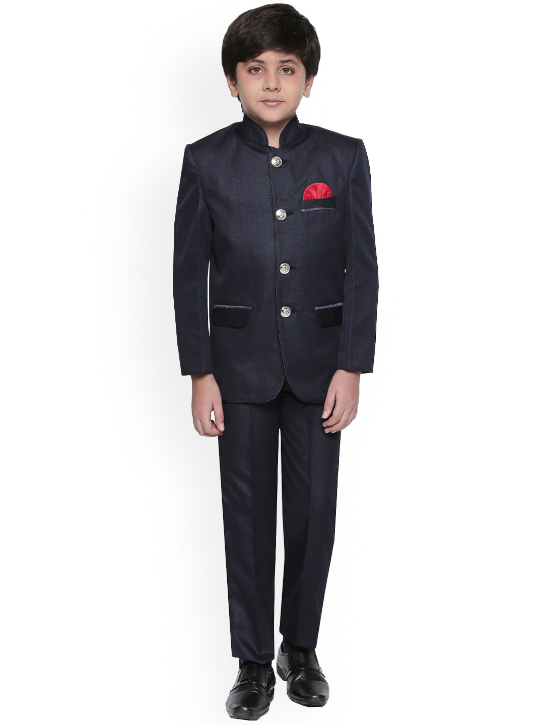 

Jeetethnics Boys Navy Blue Solid Suit Set