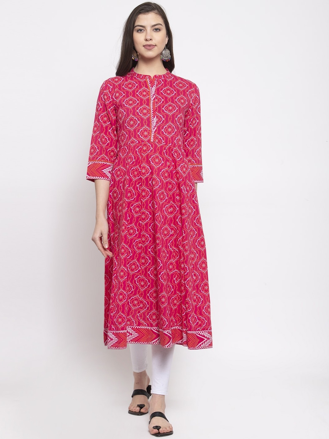 

The Kurta Express Women Pink & White Printed A-Line Kurta