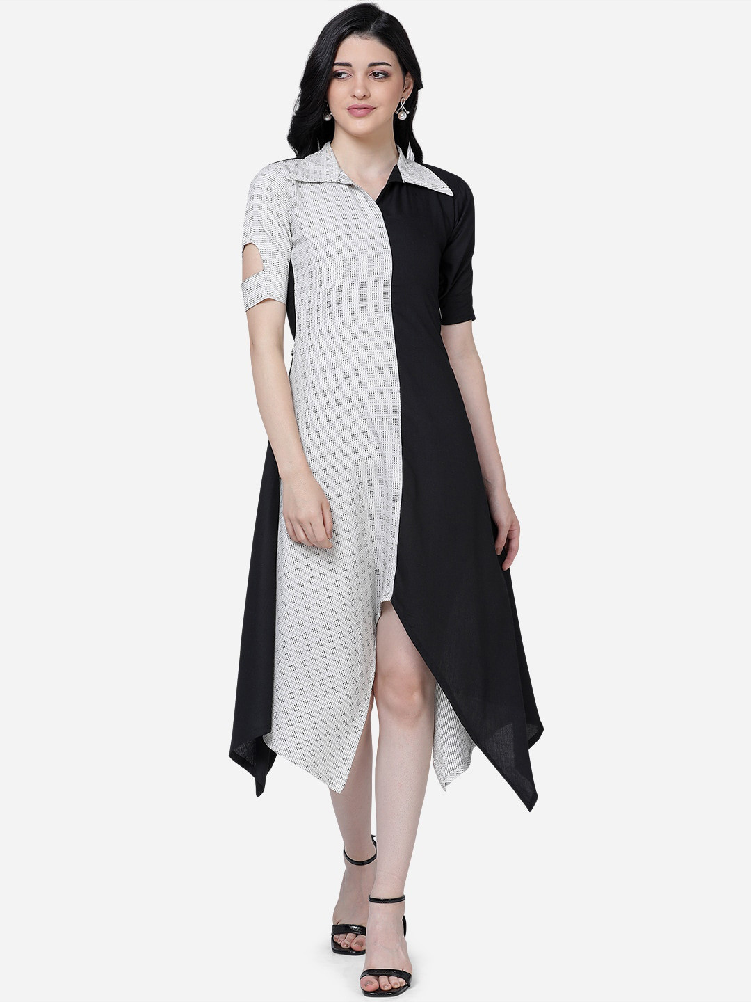 

Youthnic Women White & Black Colourblocked A-Line Dress