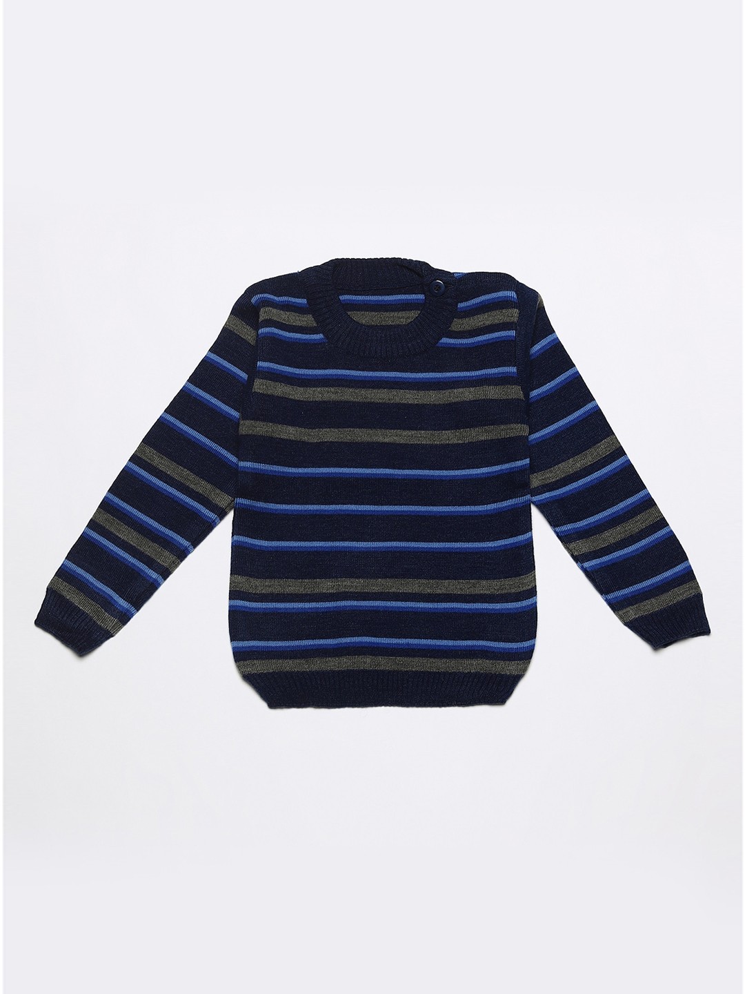 

FABNEST Unisex Kids Navy Blue & Grey Striped Acrylic Pullover Sweater
