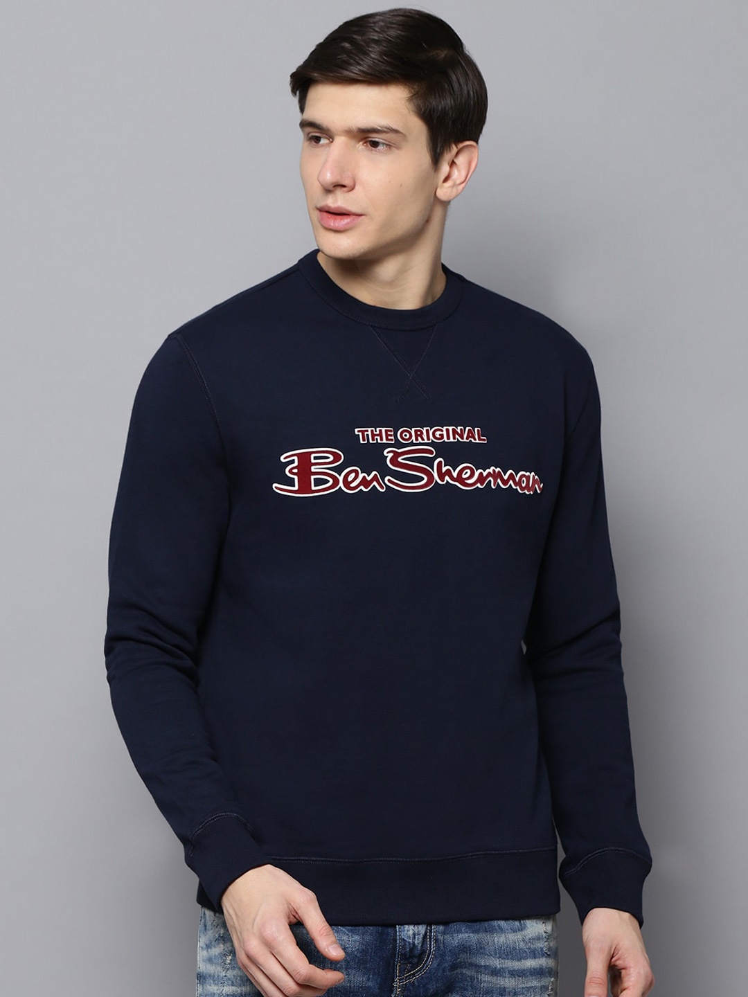 

BEN SHERMAN Men Navy Blue Printed Sweatshirt