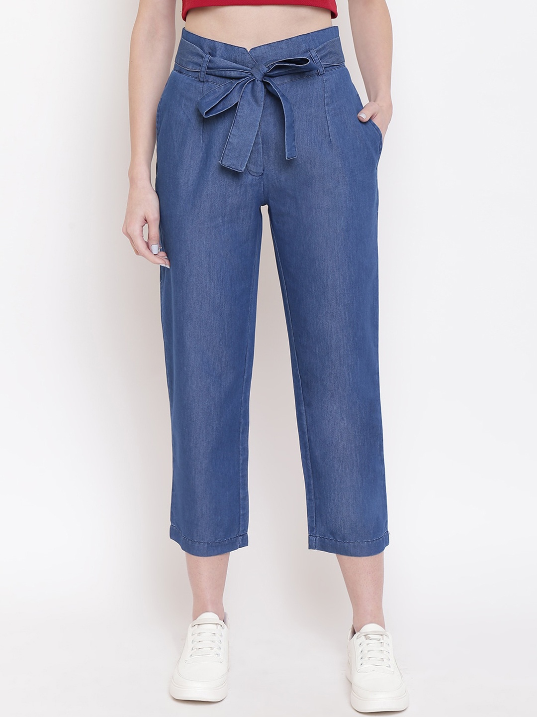 

Mayra Women Blue Mom Fit Solid Peg Trousers