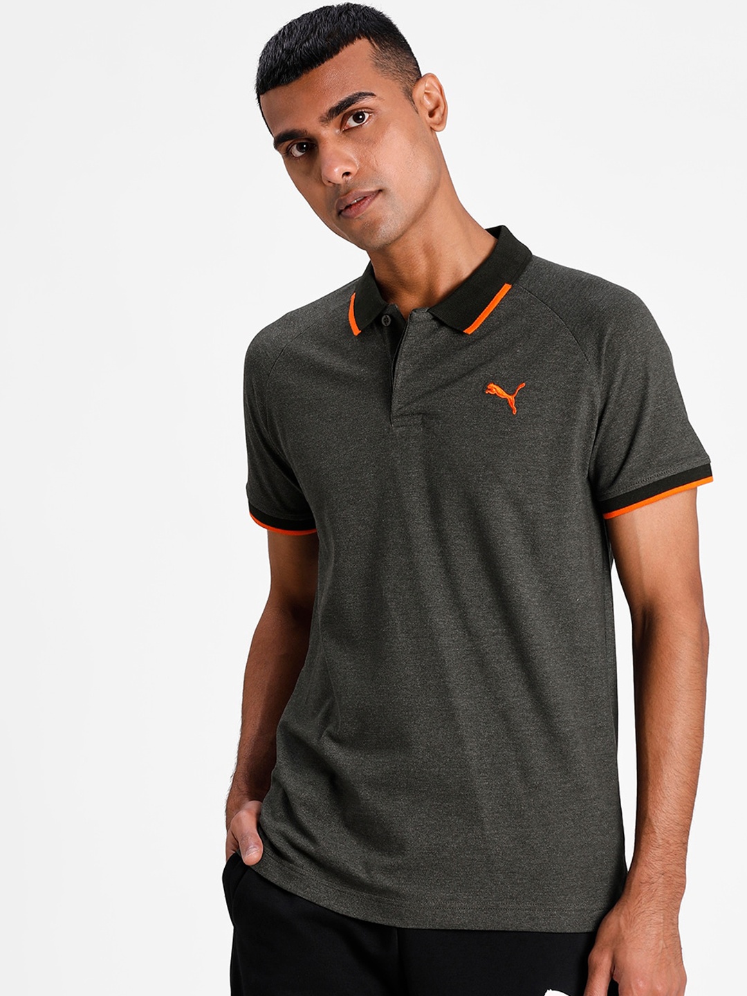 

Puma Men Charcoal Solid Polo Collar T-shirt