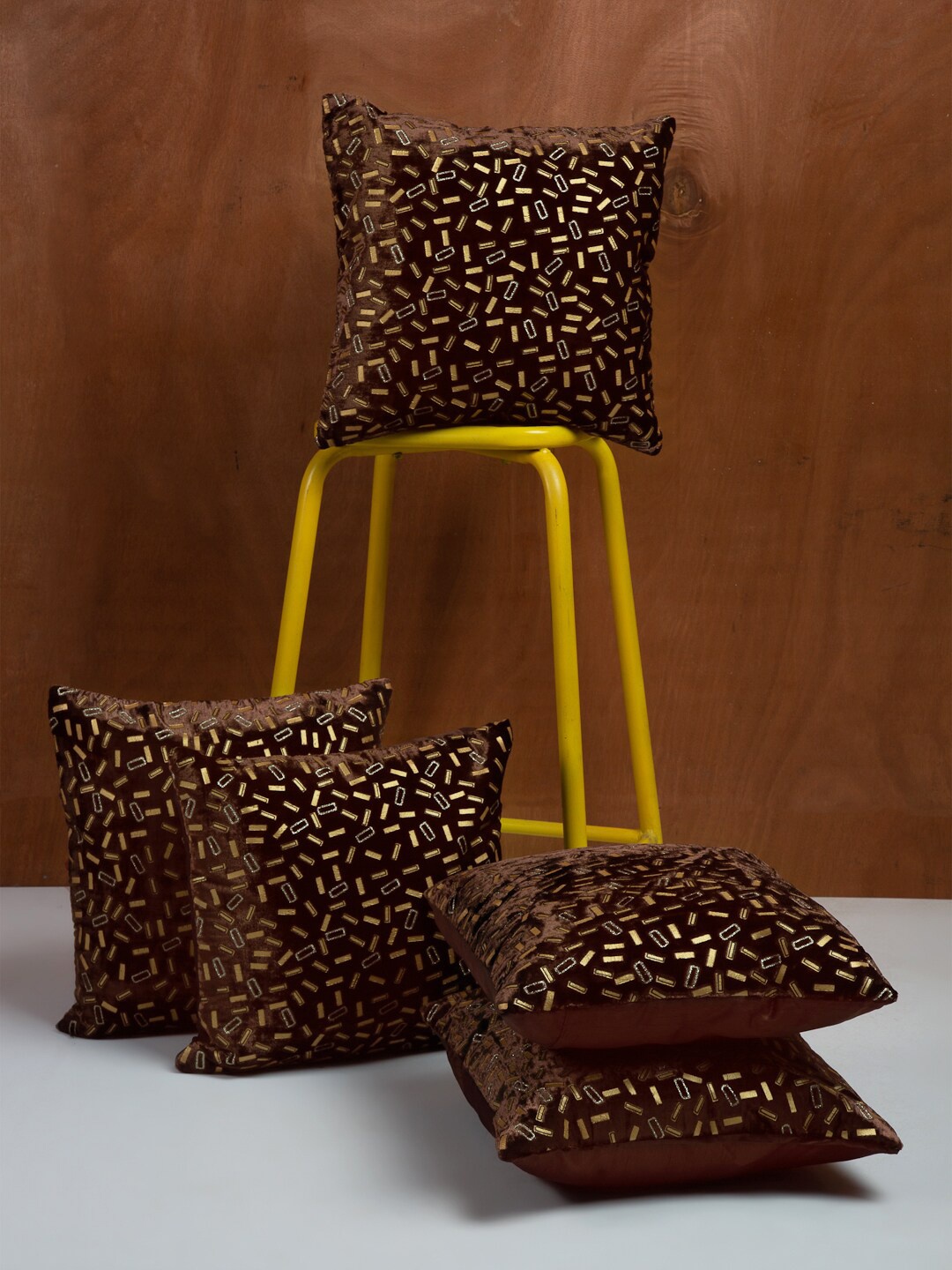 

HOSTA HOMES Brown Set of 5 Embellished Square Cushion Covers