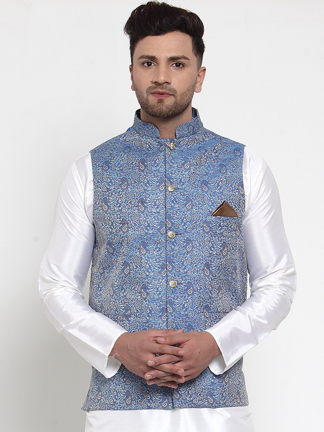 

Jompers Men Blue Woven Design Nehru Jacket