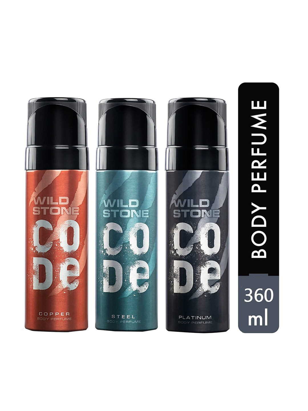 

Wild Stone Code Copper, Platinum and Steel Body Perfume Spray for Men 120ml (Pack of 3), Multi