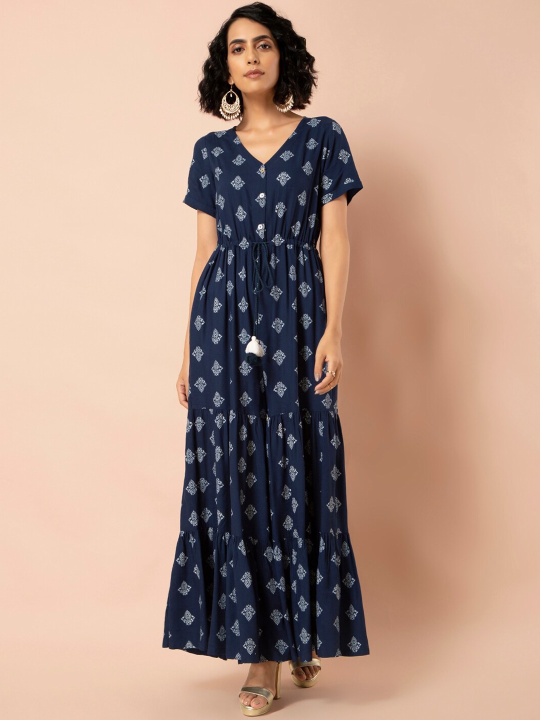 

INDYA Women Blue Printed Basic Jumpsuit