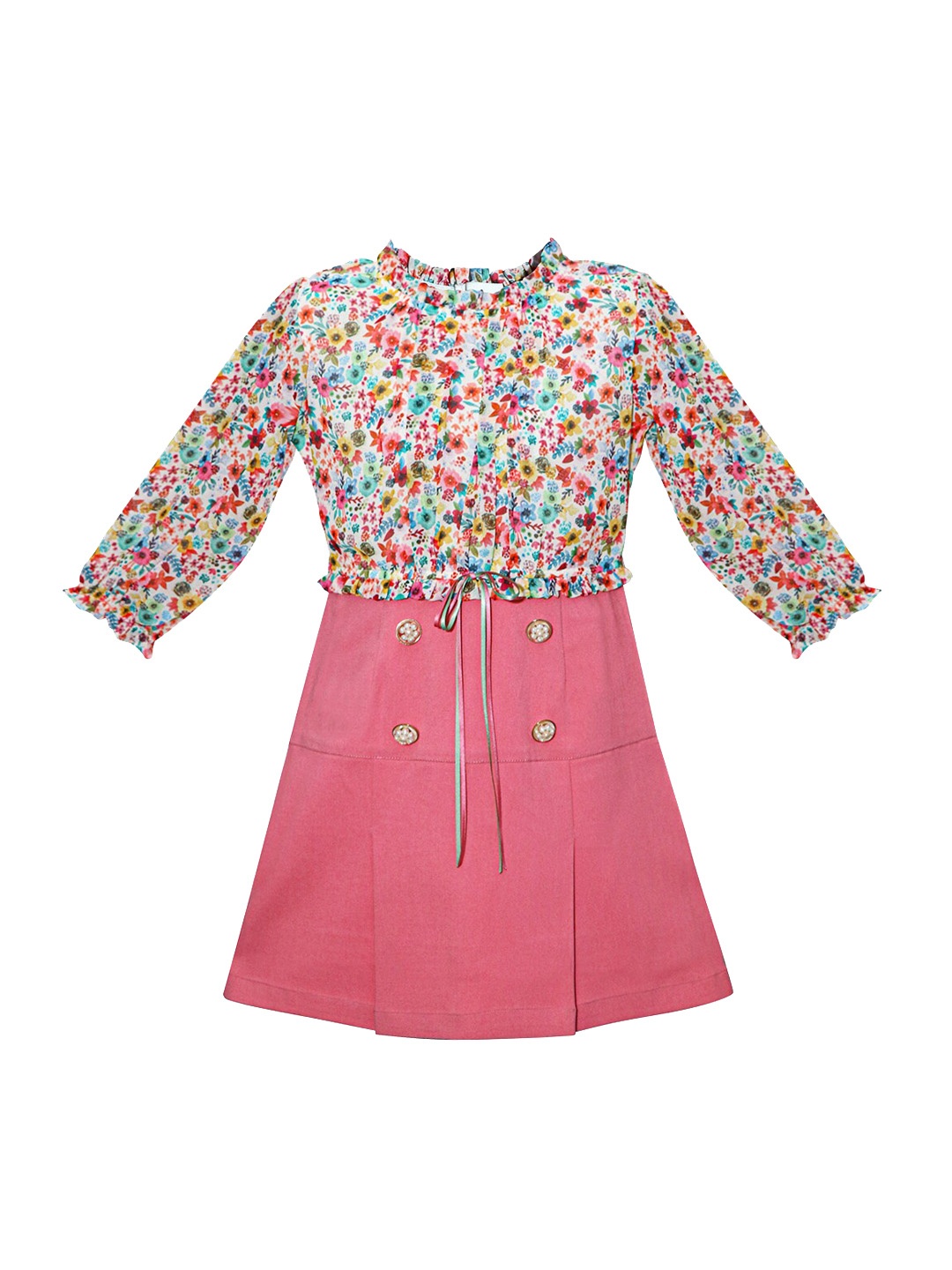 

Daffodils GIRLS WEAR Girls Pink & Green Floral Printed A-Line Dress