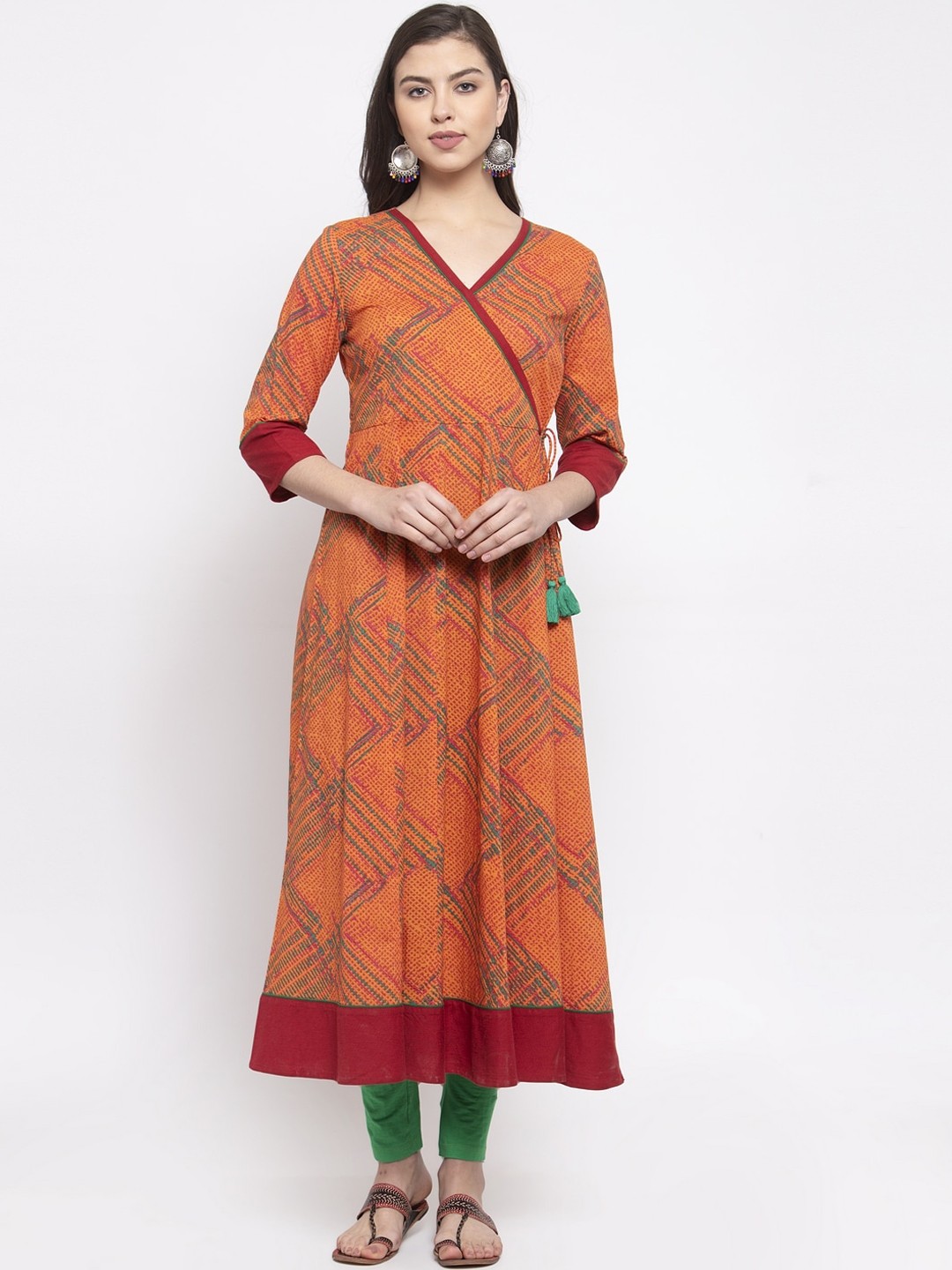 

The Kurta Express Women Orange Printed Anarkali Kurta