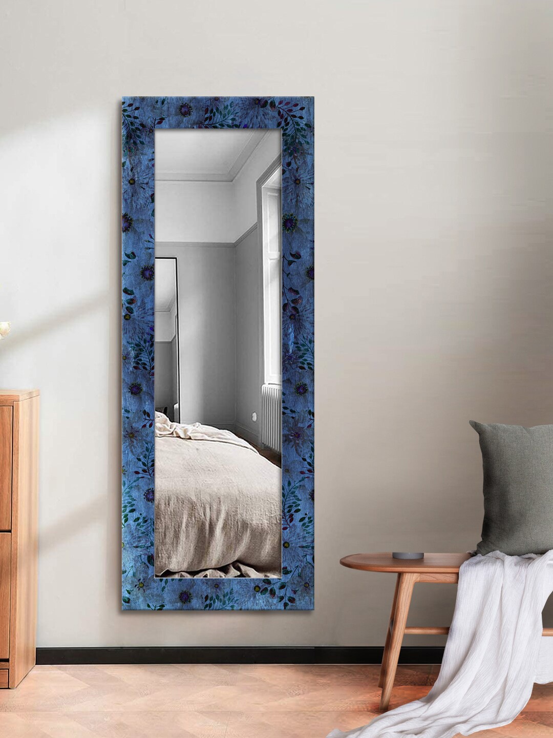 

999Store Blue & Black Printed MDF Wall Mirror
