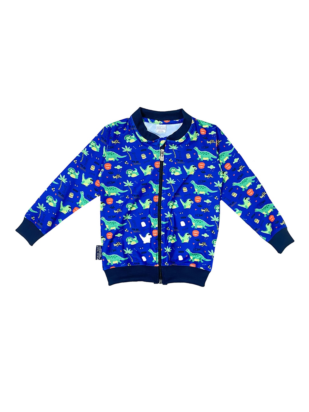 

Polka Tots Boys Blue Printed Lightweight Bomber