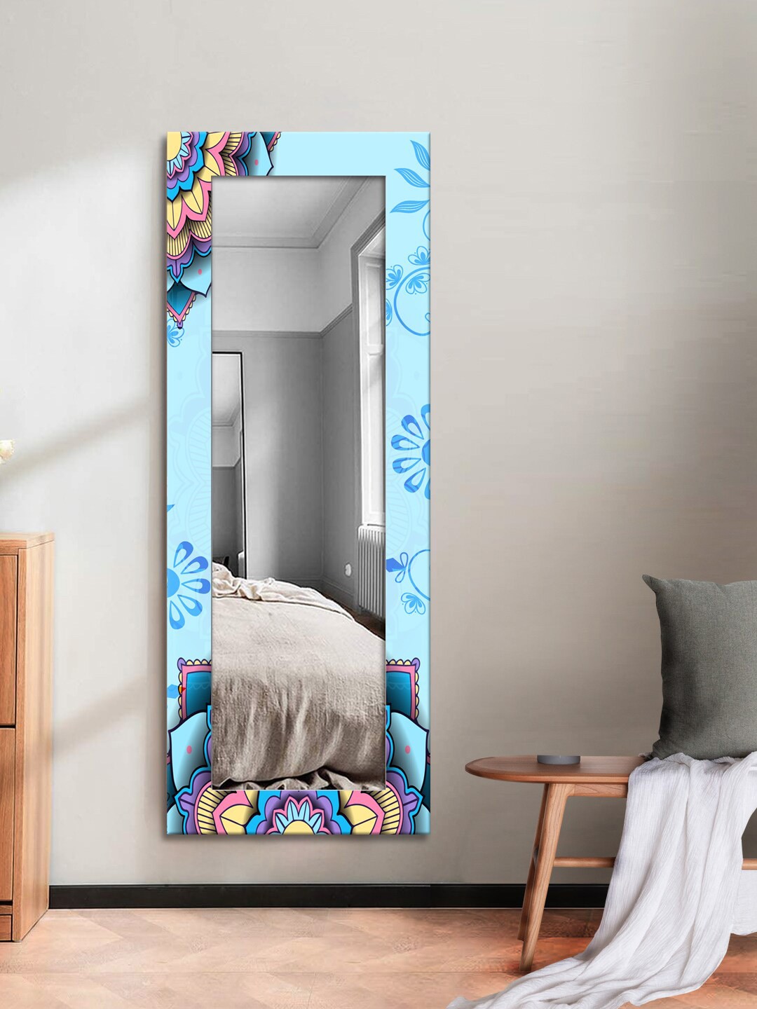 

999Store Blue & Pink Printed MDF Wall Mirror