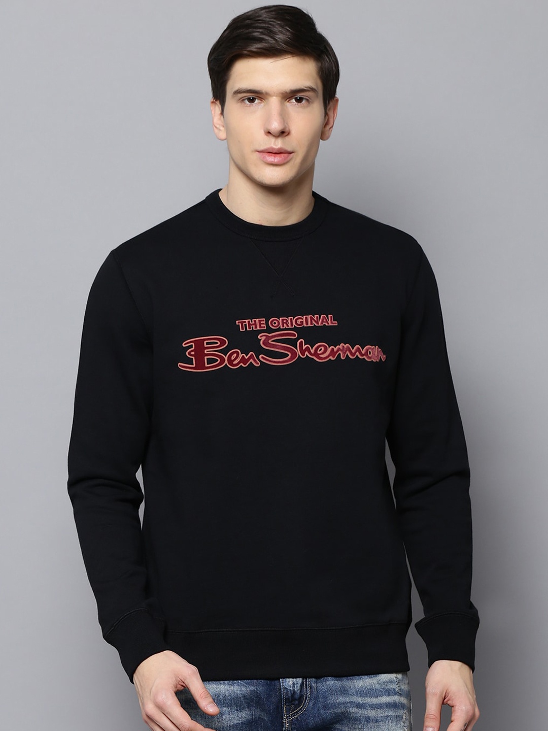

BEN SHERMAN Men Black Printed Sweatshirt