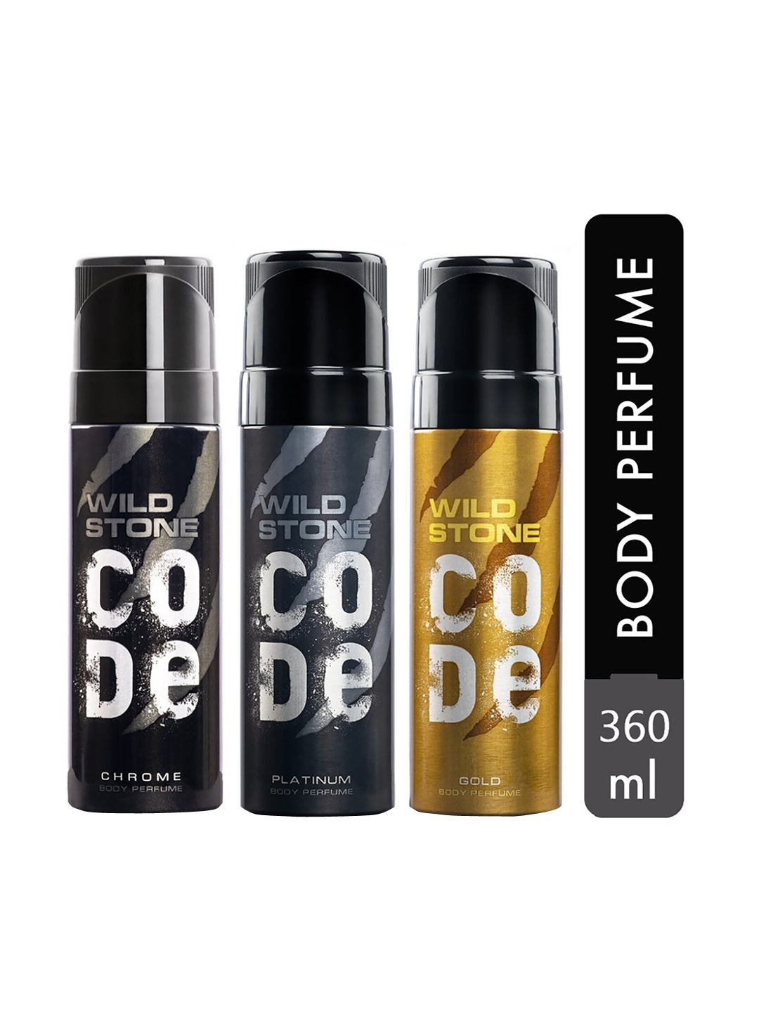 

Wild Stone Men Set Of 3 Code Gold & Platinum & Chrome Body Sprays 360ml, Multi