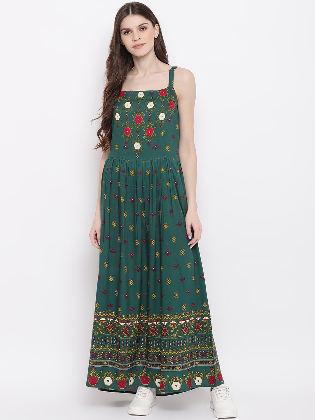 

Mayra Women Green Printed Maxi Dress