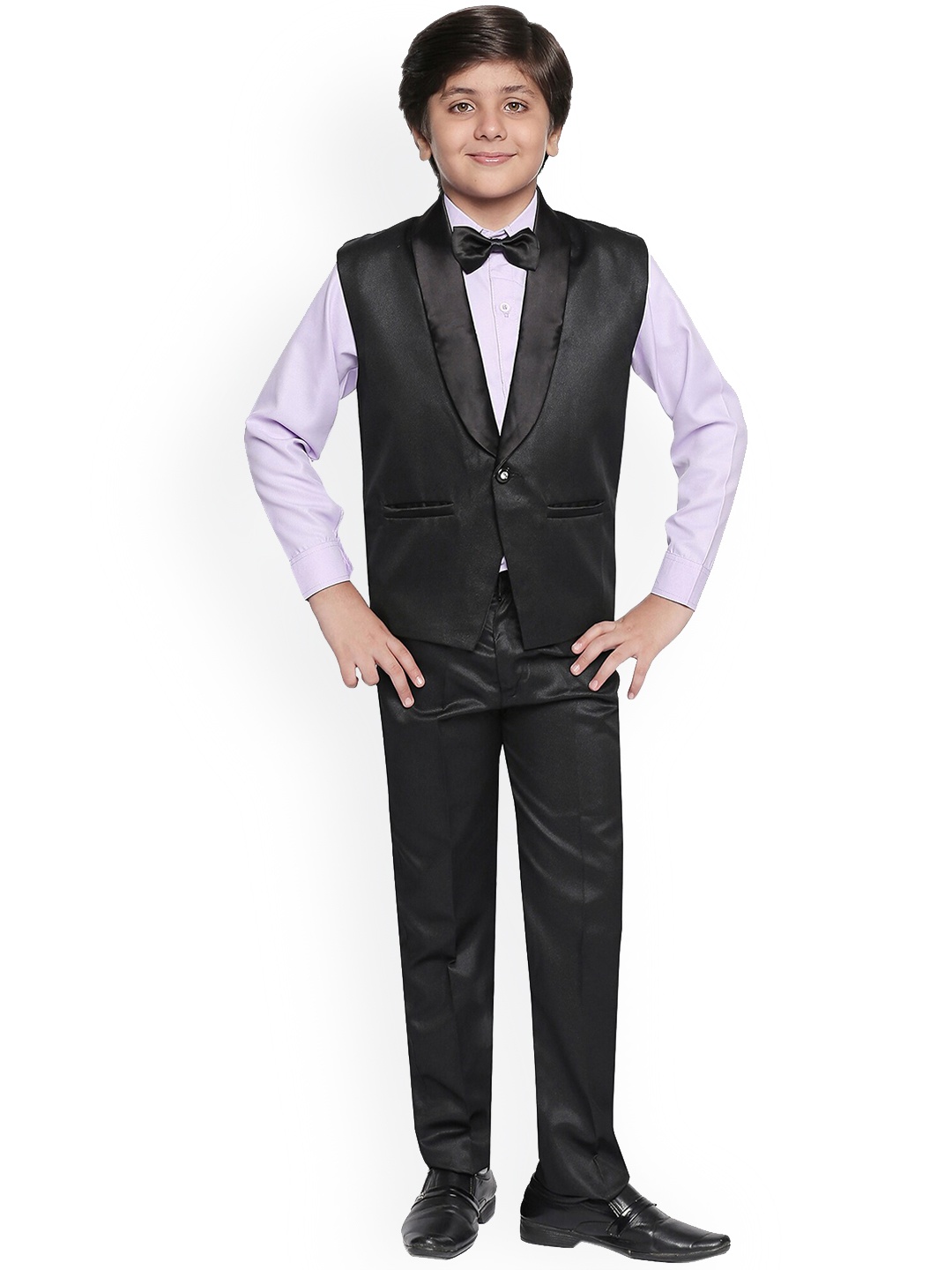 

Jeetethnics Boys Lavender & Black Solid Shirt with Trousers & Waistcoat